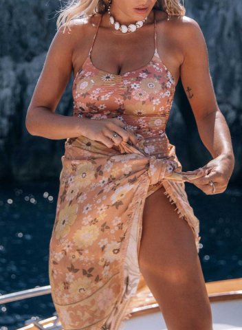 Women's Bikinis Tribal Floral Criss Cross Open-back 3-Piece Bikini Bathing Suits