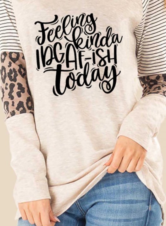 Women's Feeling Kinda IDGAF-ish today Sweatshirt Casual Striped Letter Leopard Long Sleeve Round Neck Pullovers