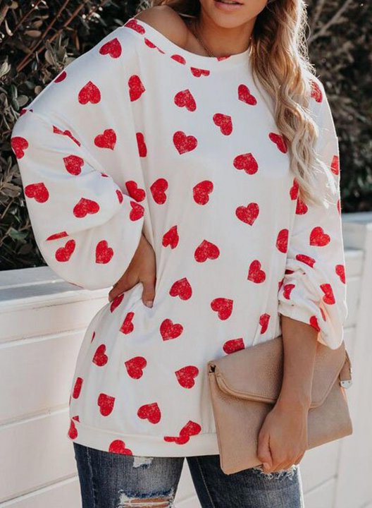 Women's Sweatshirt Heart Print Off Shoulder Sweatshirts