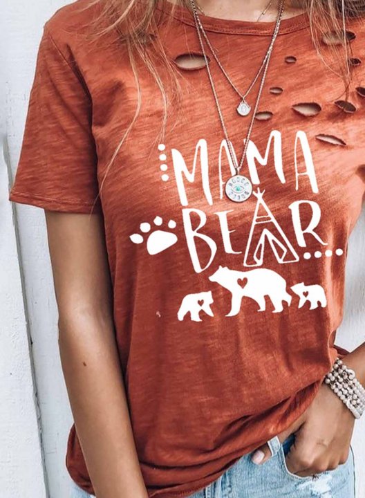 Women's Mama Bear T-shirts Short Sleeve Round Neck Summer T-shirt