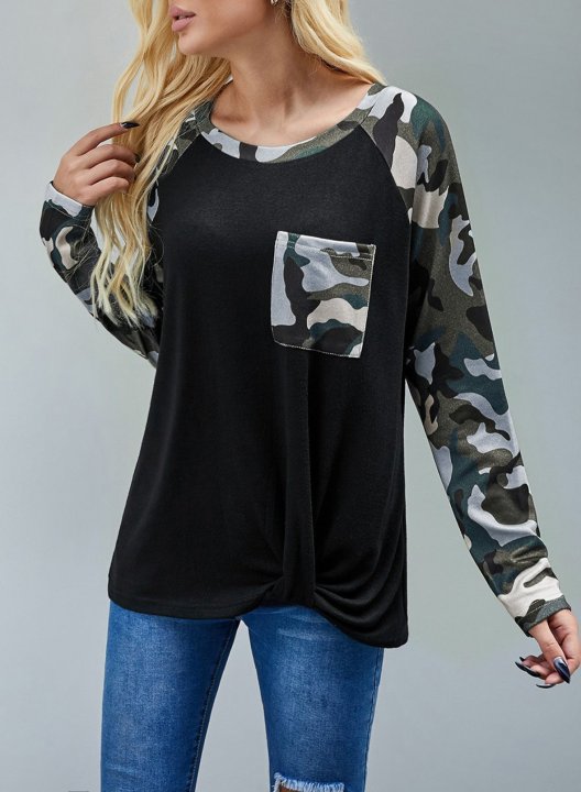 Twisted Camouflage Color Block Sweatshirt