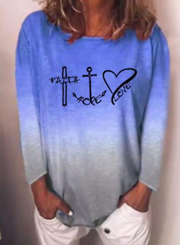 Women's Sweatshirt Gradient Face Hope Love Print Long Sleeve Round Neck Daily T-shirt