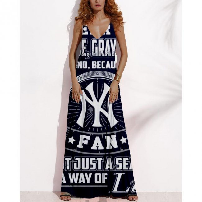 Women's Summer NEW YORK YANKEES Fan Print V-Neck Sleeveless Loose Long A-line Dress