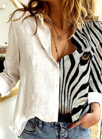 Women's Blouses Animal Print Striped Turn Down Collar Long Sleeve Casual Daily Blouses