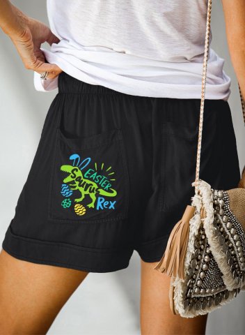 Women's Shorts Animal Print Solid Mid Waist Straight Pocket Drawstring Summer Casual Shorts