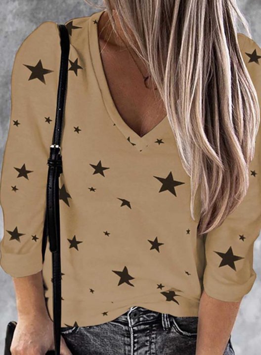 V Neck Star Casual Sweatshirt