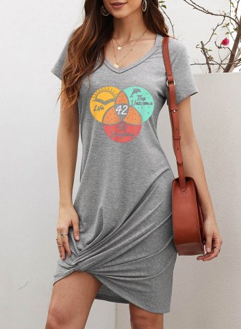 Women's Mini Dresses 42 Answer to Life Universe and Everything Print Color Block Short Sleeve V Neck Daily Casual Mini Dress