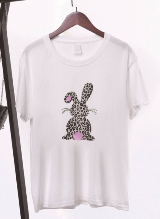 Women's T-shirts Leopard Animal Print Short Sleeve Round Neck Daily T-shirt