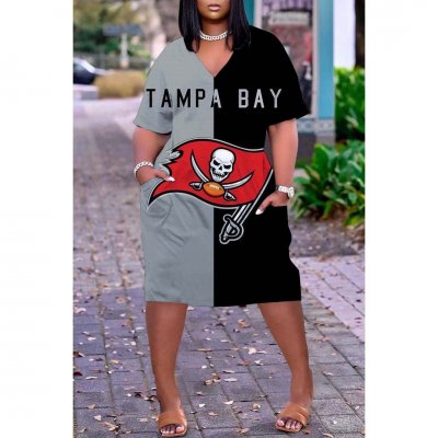 Tampa Bay Buccaneers Print Fashion Casual V Neck Short Sleeve Dress