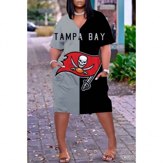 Tampa Bay Buccaneers Print Fashion Casual V Neck Short Sleeve Dress