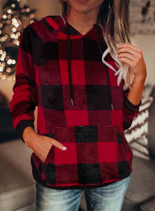 Red Plaid/Leopard Camouflage Long Sleeve Hoodie