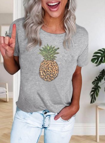 Women's T-shirts Fruits & Plants Solid Short Sleeve Round Neck Daily T-shirt