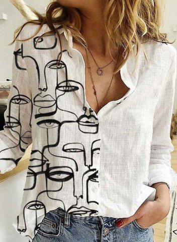 Women's Shirts Abstract Portrait Long Sleeve Turn Down Collar Button Casual Shirt
