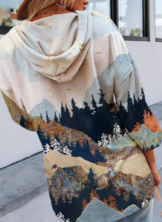 Gradient Landscape Forest Mountain Women's Hoodies Oil-painting Print Hoodie