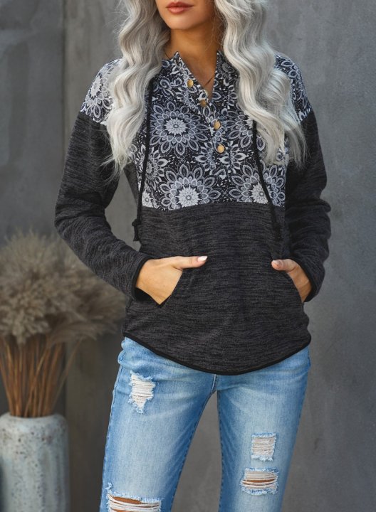 Geometric Long Sleeve Hooded Sweatshirt