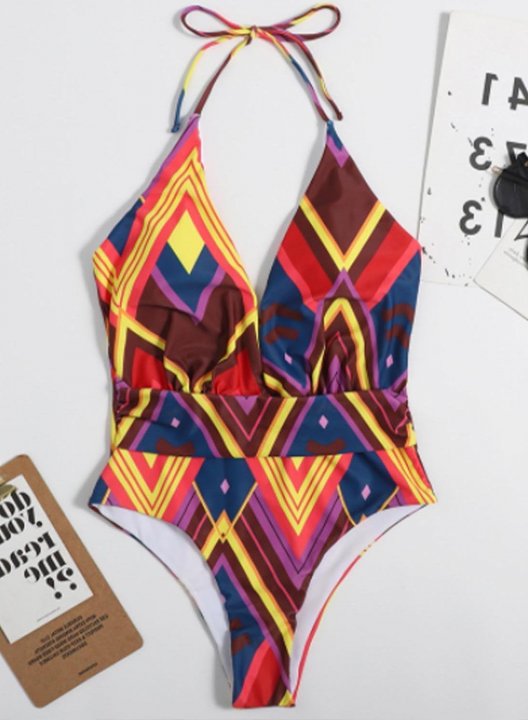 Women's One Piece Swimwear Geometric V Neck Vacation One-Piece Swimsuits One-Piece Bathing Suits