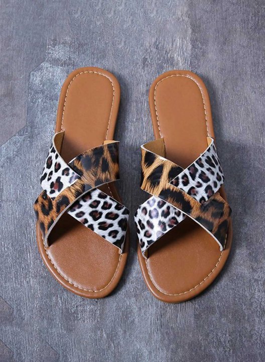 Women's Slippers Leopard PU Leather Casual Daily Summer Slippers