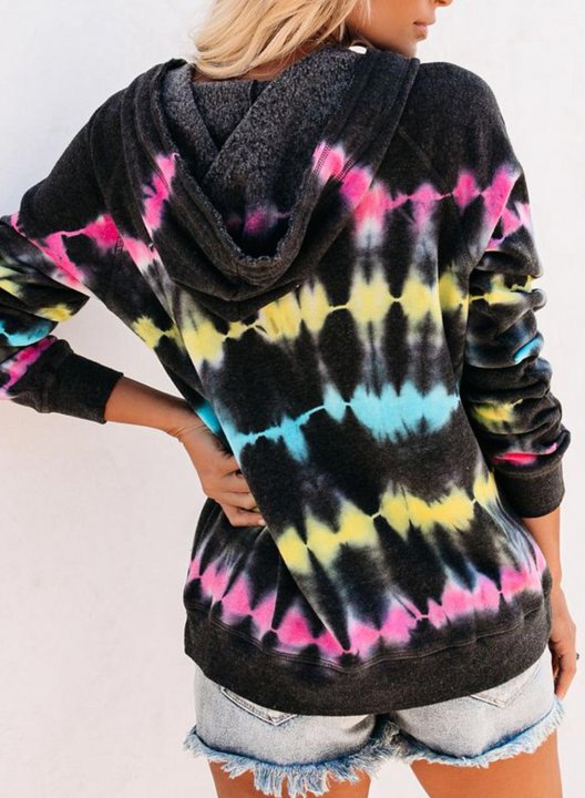 Tie Dye Color Block Long Sleeve Casual Hoodie