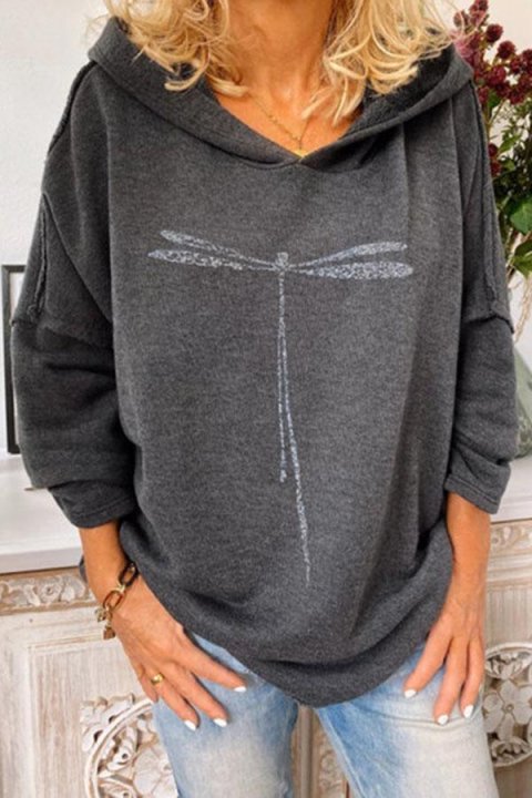 Casual Dragonfly Print Long Sleeves Hoodie