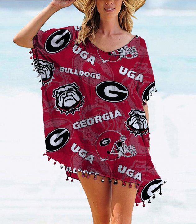 NCAAF Georgia Bulldogs Team series summer women's tassel Chiffon beach blouse