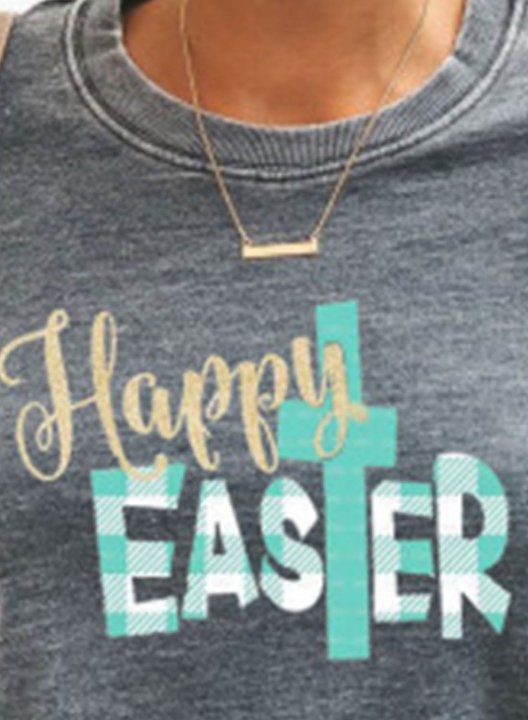 Women's Happy Easter Sweatshirts Solid Letter Festival Long Sleeve Round Neck Daily Casual Sweatshirt