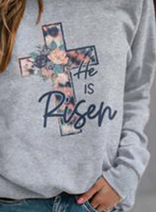 Women's Sweatshirts Solid Floral Letter Round Neck Long Sleeve Casual Daily Sweatshirts