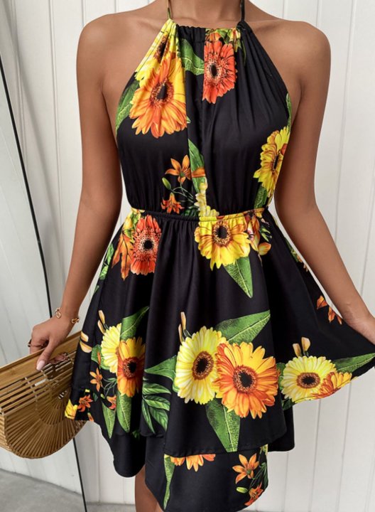 Women's Mini Dresses Floral Halter Boho Dress