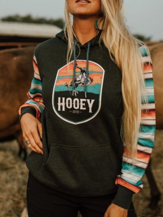 Women's Hooey Casual Patchwork Long Sleeve Cotton-Blend Sweatshirt