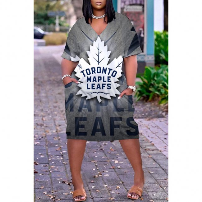 Women's Toronto Maple Leafs Printed V-neck Casual Pocket Dress