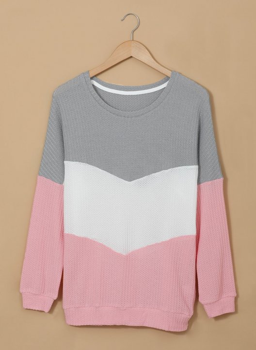 Color Block Round Neck Long Sleeve Casual Sweatshirt