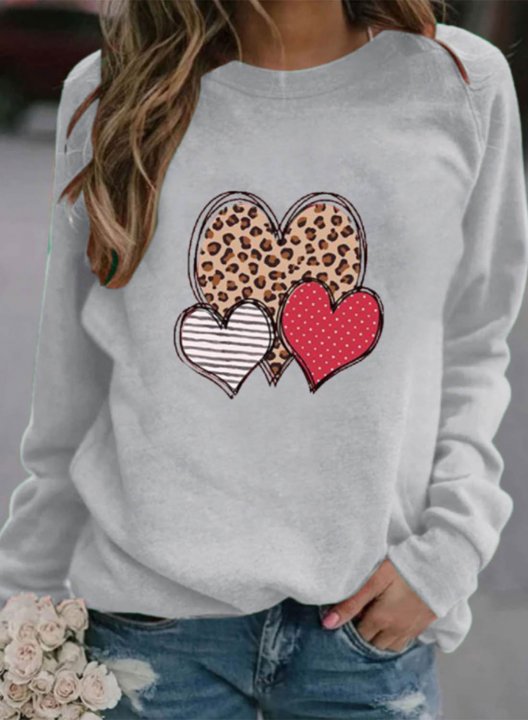 Women's Sweatshirts Heart Solid Long Sleeve Round Neck Casual Sweatshirt