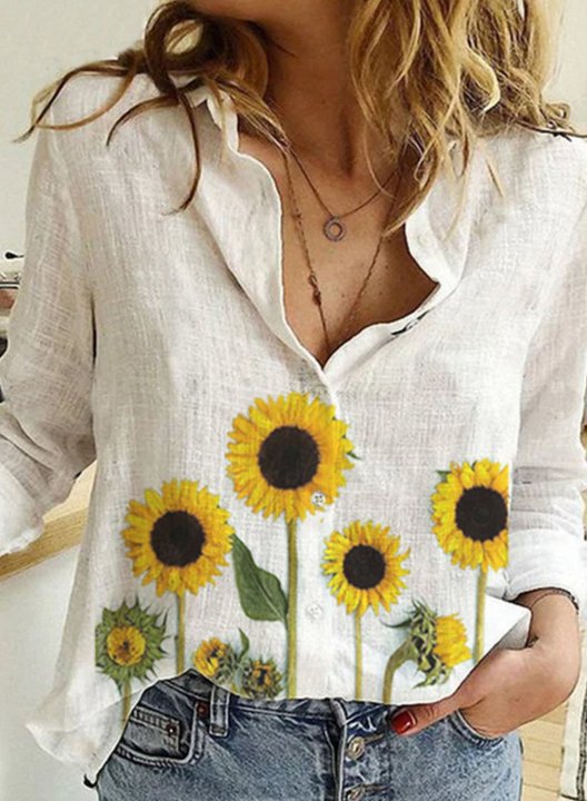 Women's Shirts Floral Turn Down Collar Long Sleeve Button Casual Daily Shirts