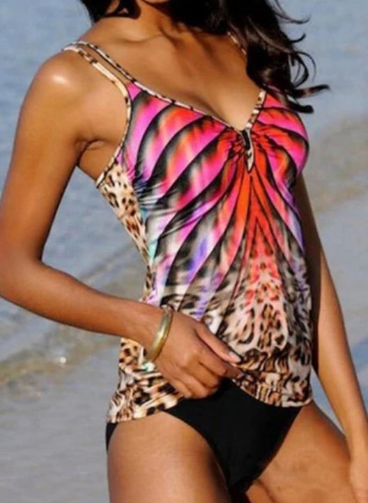 Women's Tankinis Leopard Padded V Neck Vacation Tankini