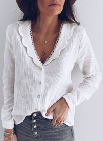 Women's Shirts Solid Long Sleeve V Neck Daily Casual Shirt