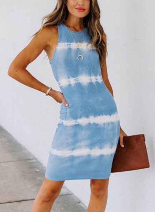 Women's Mini Dresses Bodycon Tiedye Color Block Sleeveless Round Neck Daily Casual Mini Dress