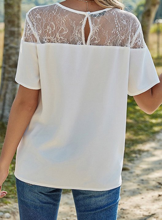 Women's Blouses Lace Chiffon Perspective Short Sleeve Round Neck Daily Blouse