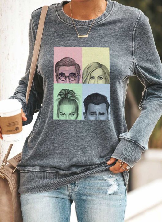 Women's Graphic Sweatshirt Solid Long Sleeve Round Neck Daily Stylish schitt's creek T-shirt