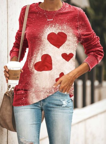 Women's Sweatshirt Heart Color Block Round Neck Long Sleeve Casual T-Shirt