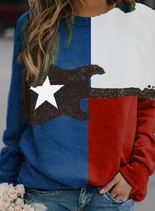 Women's Texas Flag Sweatshirt Color Block Festival Round Neck Long Sleeve Casual Daily Pullovers