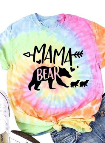 Women's Tie Dye T-shirts Casual Summer Mama Bear Print Short Sleeve Graphic Daily T-shirts