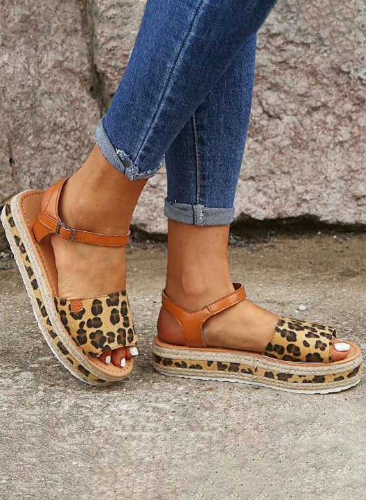 Women's Sandals Leopard PU Leather D-ring Casual Daily Summer Sandals