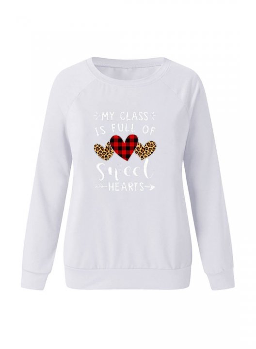 Women's Sweatshirts Letter Heart-shaped Long Sleeve Round Neck Casual Sweatshirt