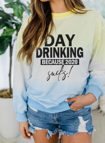 Women's Sweatshirt Day Drinking because 2020 Sucks Color Block Long Sleeve Crew Neck Top