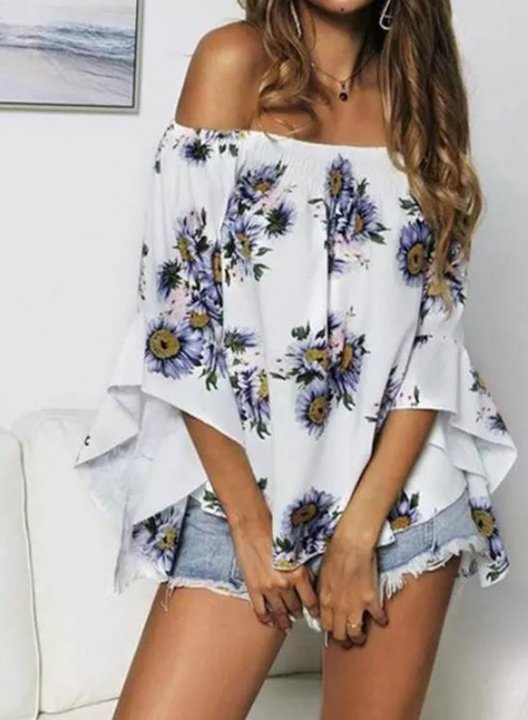 Women's Blouses Sunflower Ruffle Off Shoulder Blouse