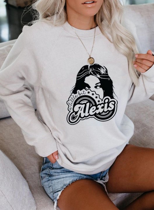 Women's Sweatshirts Letter Portrait Print Long Sleeve Round Neck Casual Sweatshirt