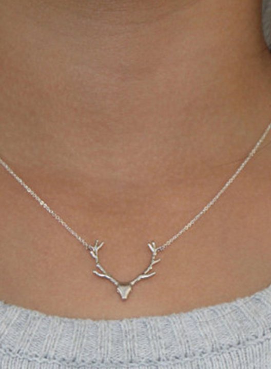 Women's Necklaces Metal Antler Christmas Pendant Necklace