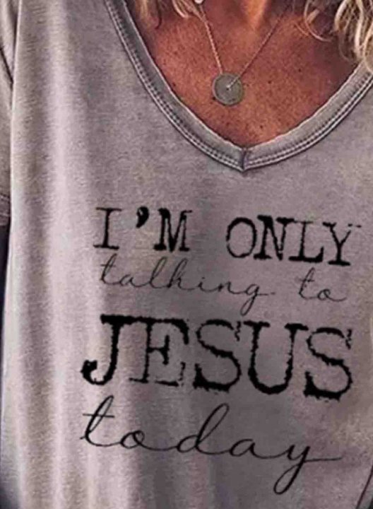 Women's T-shirts Letter I'm Only Talking To Jesus Today Short Sleeve V Neck Daily Casual T-shirt