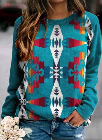 Women's Ethnic Style Geometric Aztec Sweatshirt Long Sleeve Round Neck Daily Sweatshirt