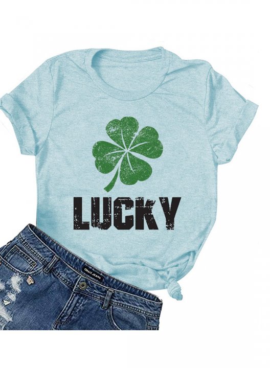 Women's St Patrick's Day T-shirts Shamrock Print Short Sleeve Round Neck Casual T-shirt