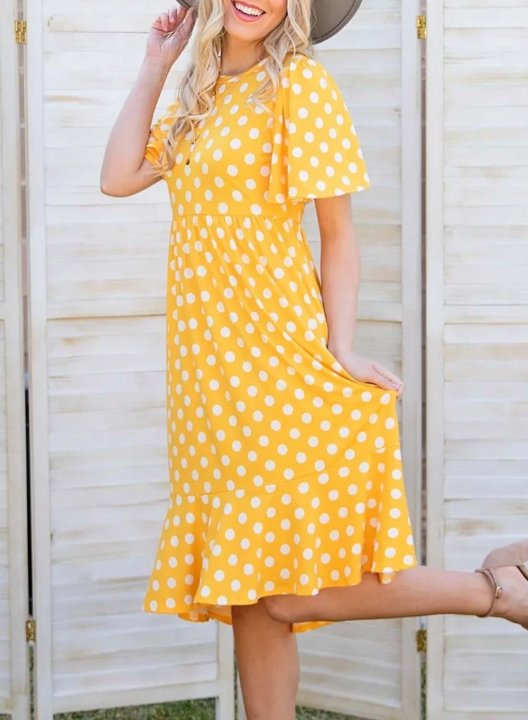 Women's Dresses Polka Dot Short Sleeve Round Neck Knee Length Dress